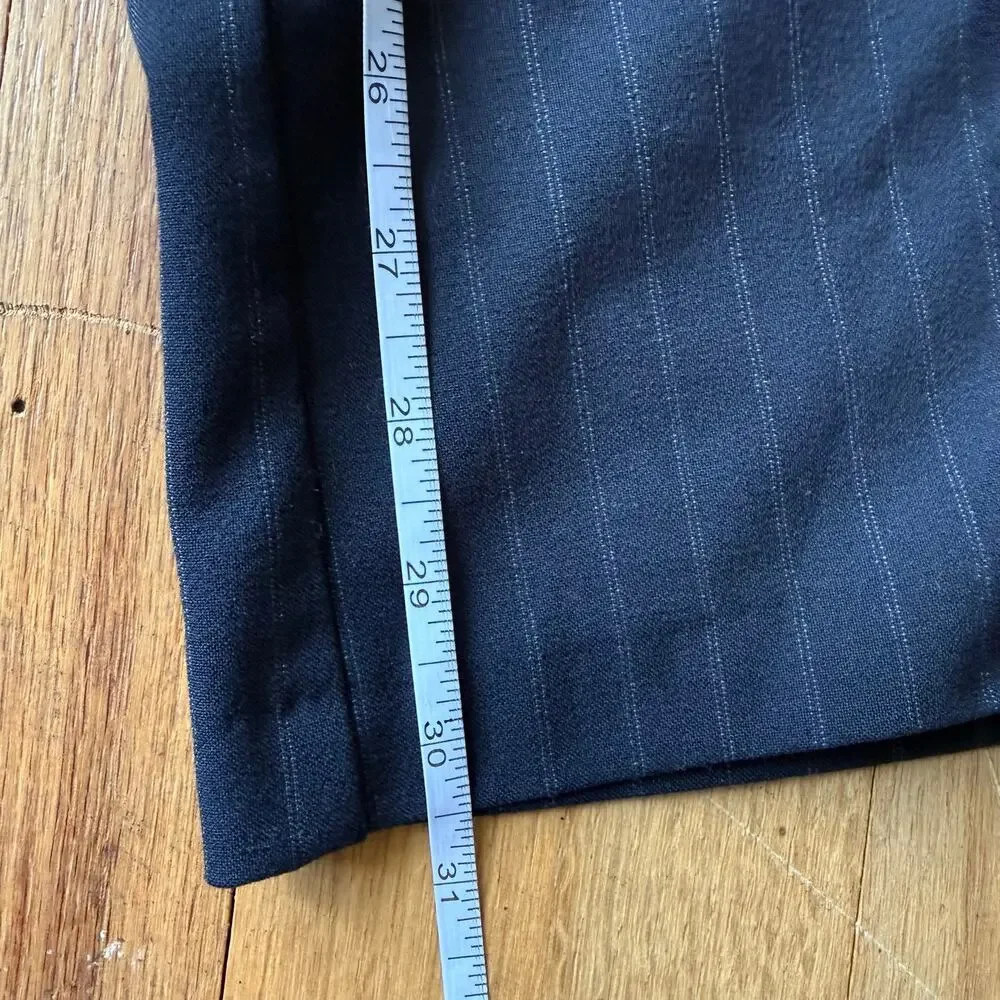 Zara Navy Blue Pinstripe Pleated Wide Leg Trouser Pants Sz L Classic Preppy Chic